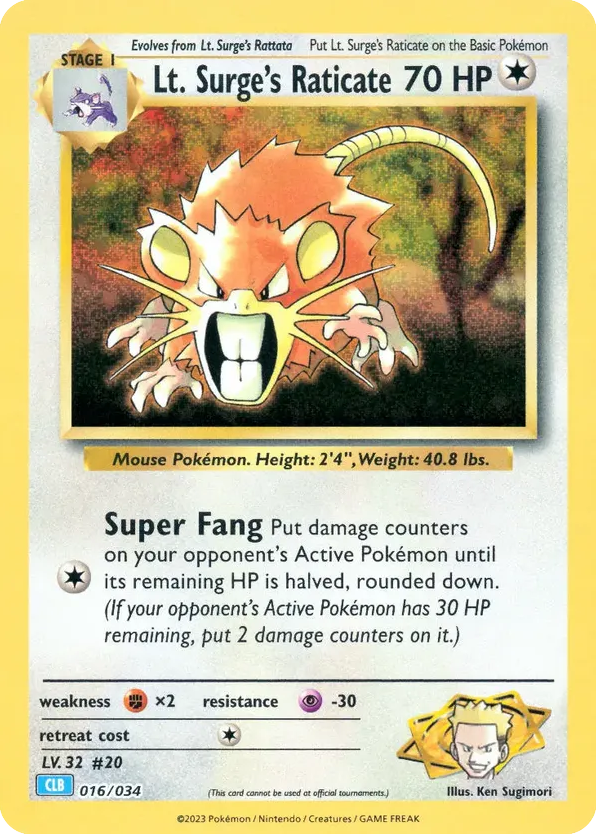 Lt. Surge's Raticate 016/034 Pokémon TCG Classic - Blastoise
