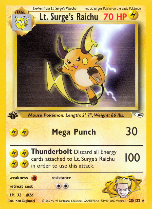 Lt. Surge's Raichu 28/132 Gym Heroes