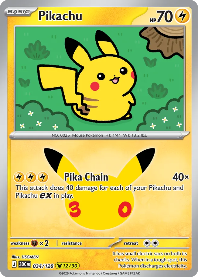 Pikachu 034/128 30th Celebration
