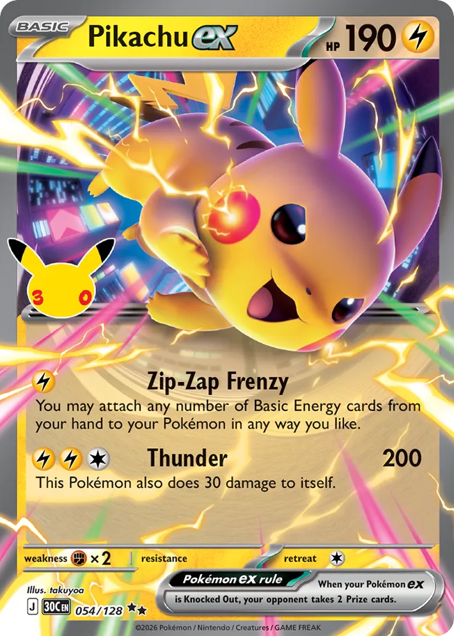 Pikachu ex 054/128 30th Celebration