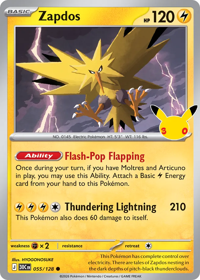 Zapdos 055/128 30th Celebration