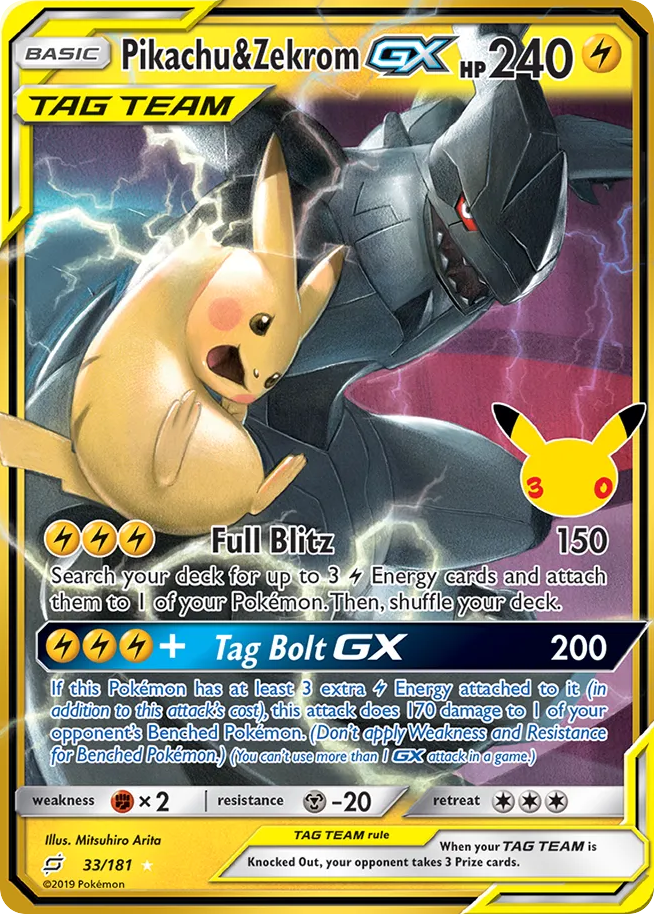 Pikachu & Zekrom-GX 33/181 30th Celebration: Classic Collection