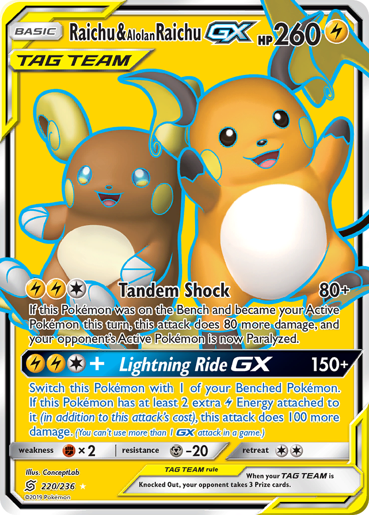 Raichu & Alolan Raichu-GX 220/236 Unified Minds