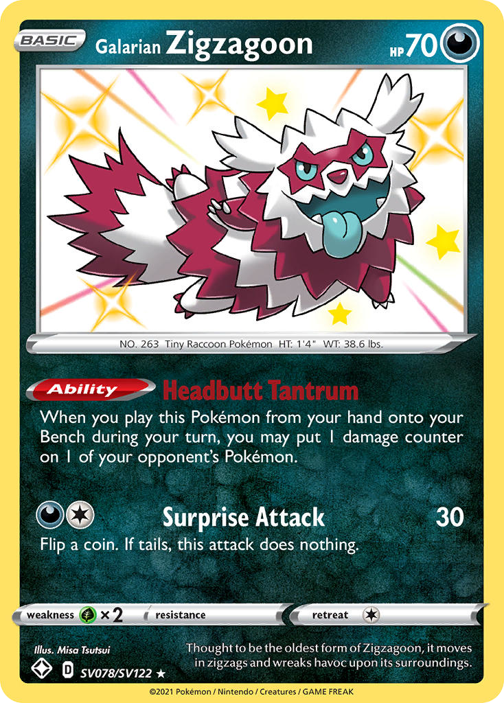 Galarian Zigzagoon SV078/SV122 Shining Fates Shiny Vault