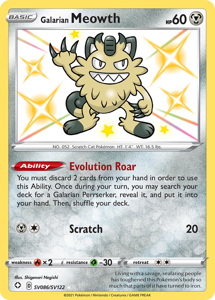 Galarian Meowth SV086/SV122 Shining Fates Shiny Vault