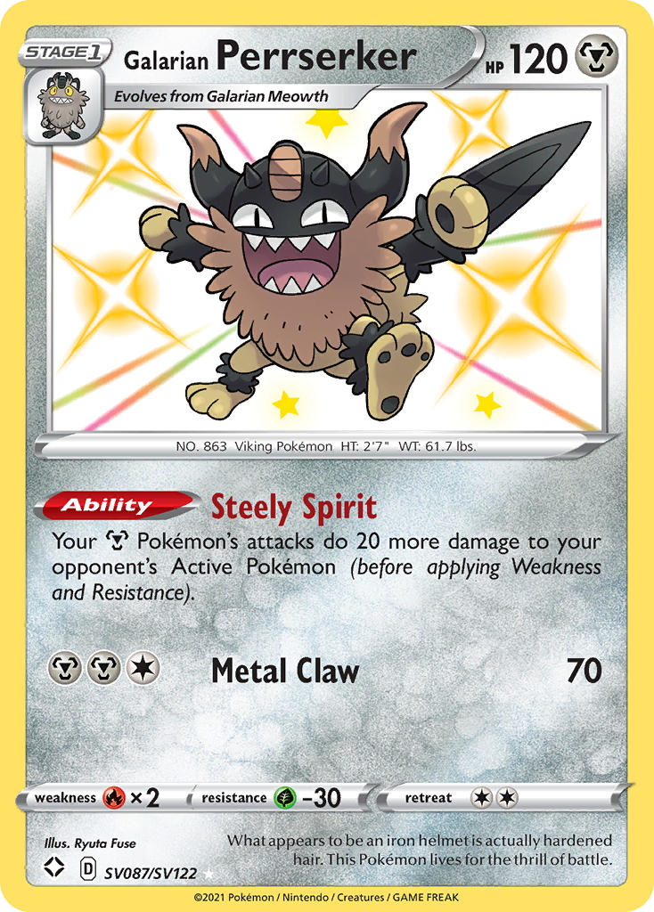 Galarian Perrserker SV087/SV122 Shining Fates Shiny Vault